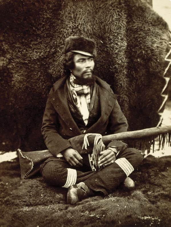 A Saulteaux Métis in an archival image, circa 1858