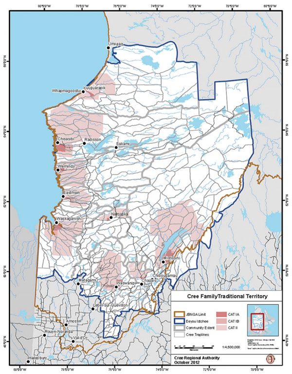 Illustrated map of the Cree Family Traditional Territory