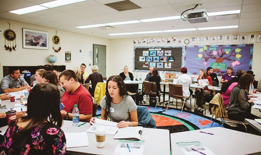 Students at work at the Gabriel Dumont Institute in Saskatoon.