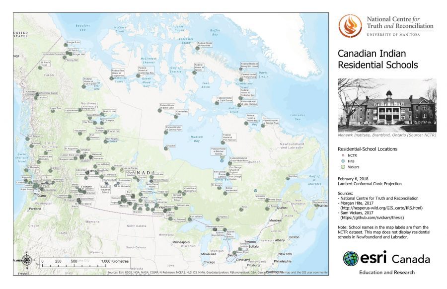 Map showing residential school locations across Canada