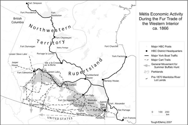 A map detailing the economic activity of the Métis people during the fur trade, ca. 1866